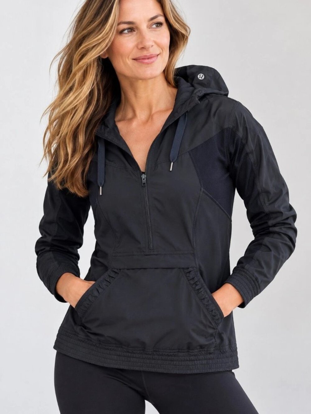 Lululemon Black Hooded Half Zip Pullover Kangaroo Pocket Size 4